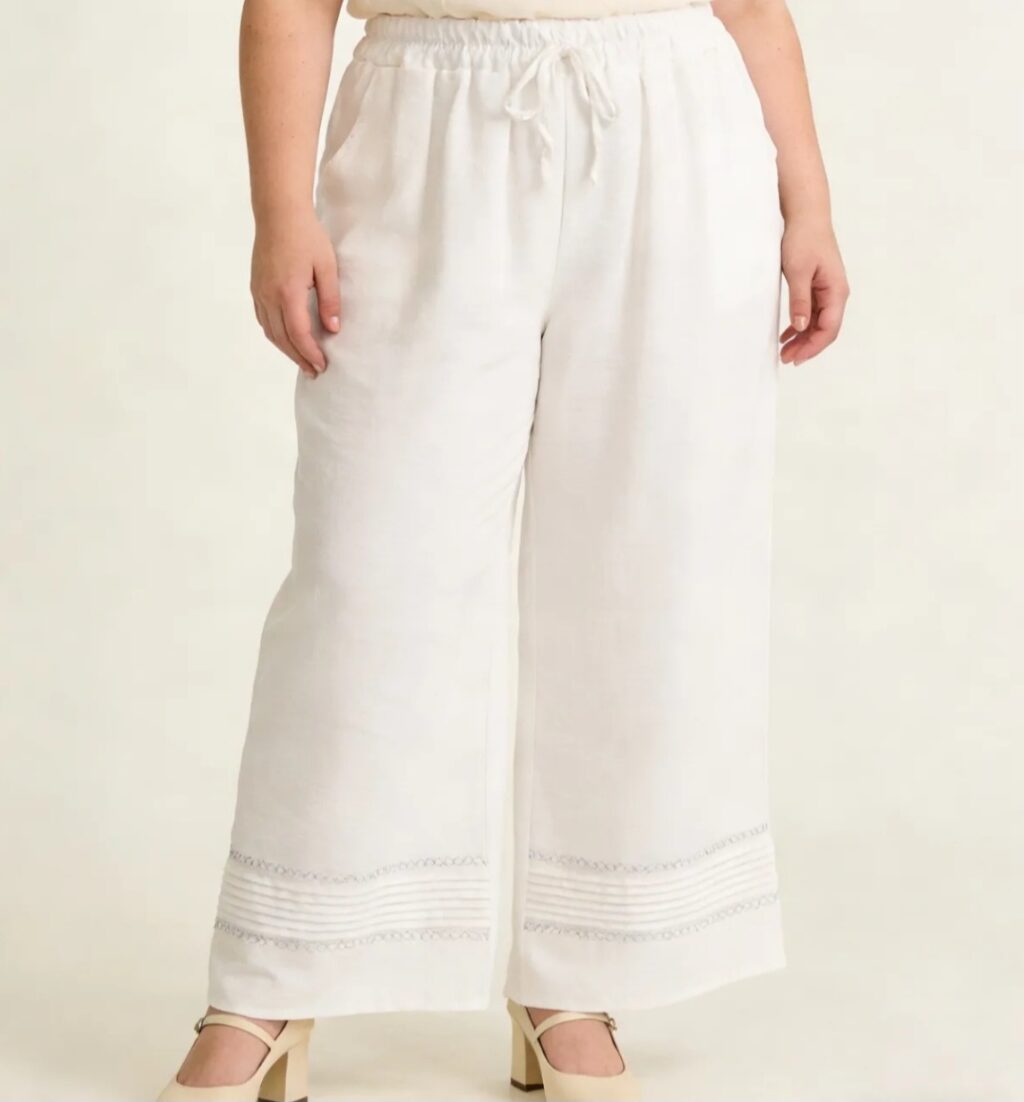 pantalon femme habillé taille haute elastique blanc coupe large droit