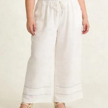 pantalon femme habillé taille haute elastique blanc coupe large droit