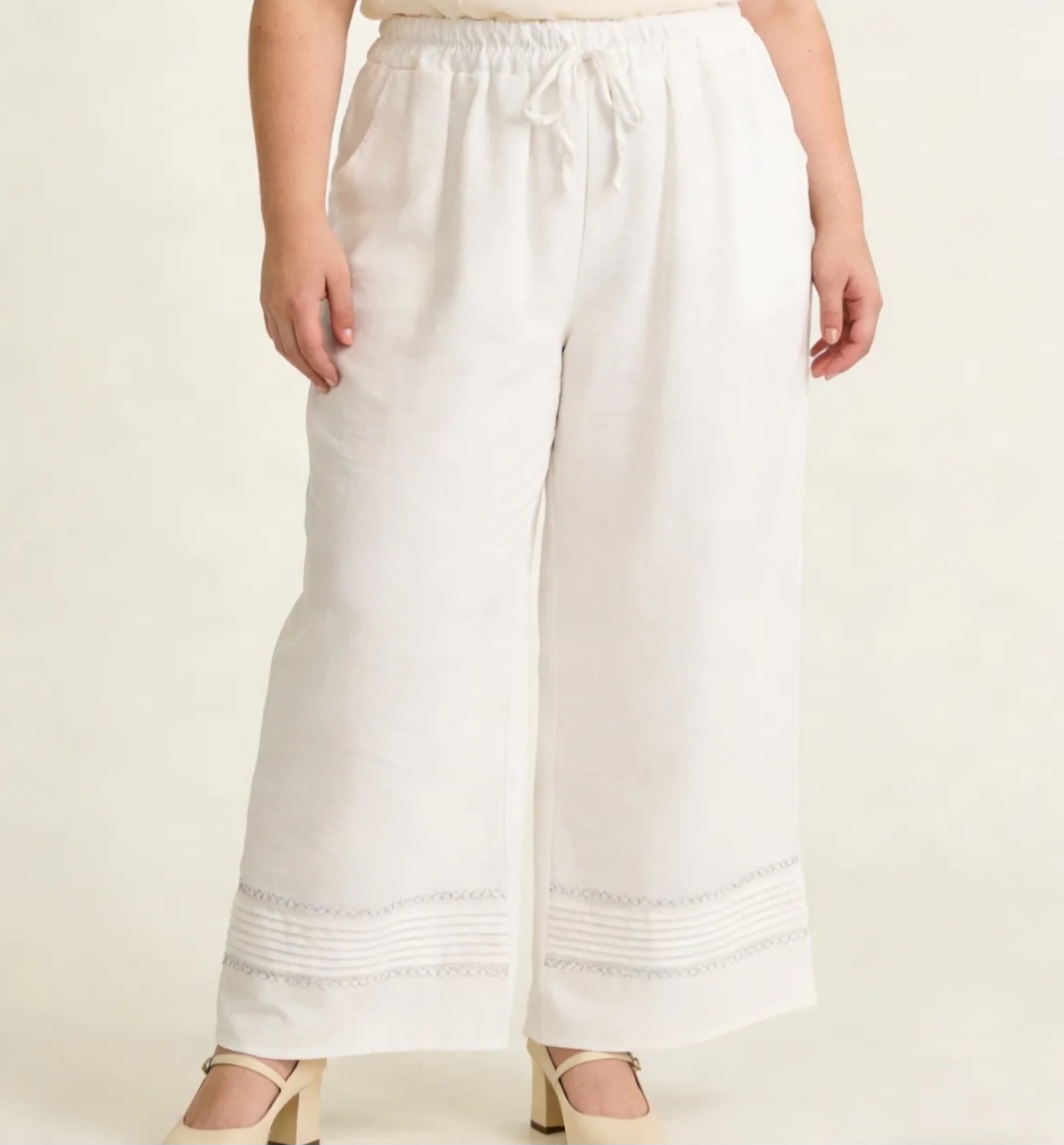 pantalon femme habillé taille haute elastique blanc coupe large droit