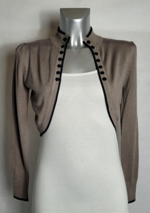 veste boléro femme chic taupe liseré noir