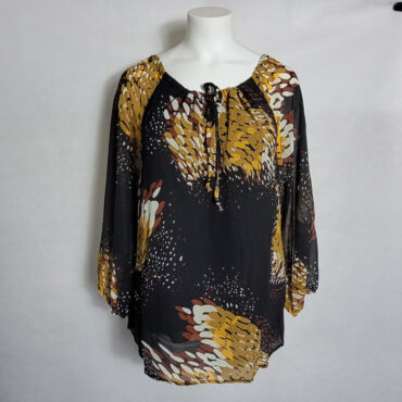blouse boheme femme​ . Ce haut en voile à motif abstrait fait partie de notre collection de tuniques à manches longues pour femmes, alliant un style bohème, léger, élégant et à la mode . tunique grande taille moderne