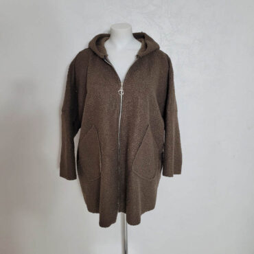 manteau capuche laine femme​ marron manches courtes
