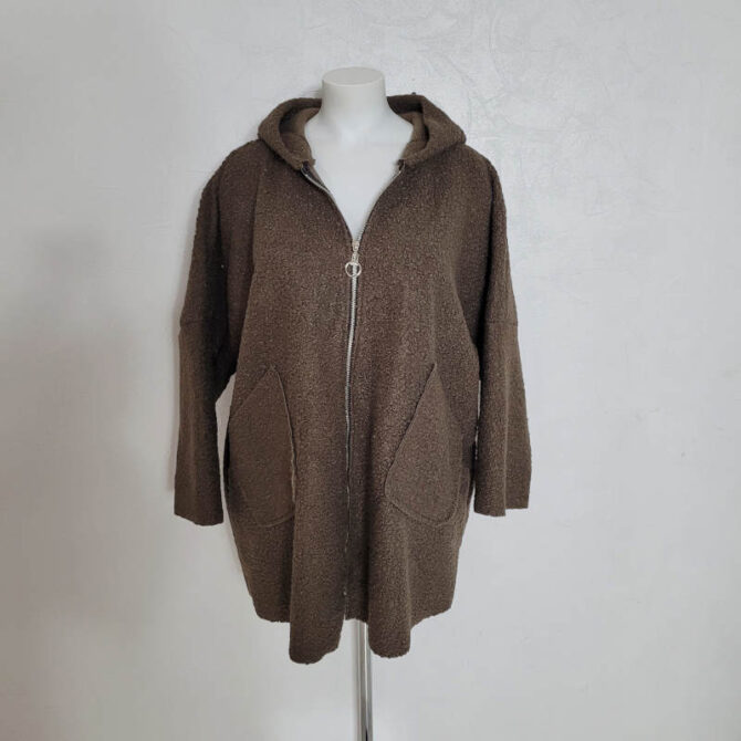 manteau capuche laine femme​ marron manches courtes