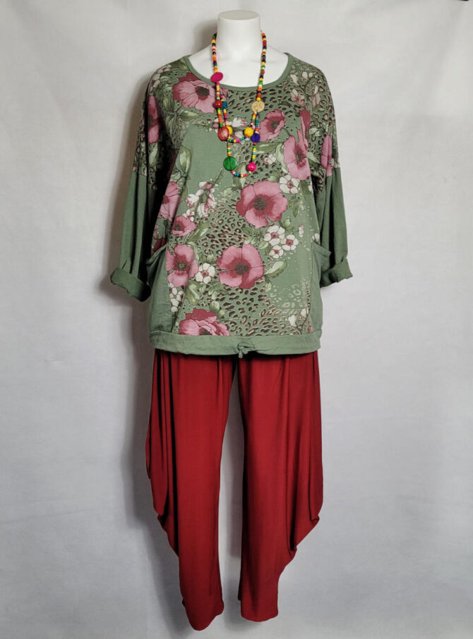 Sweat fleuri coton kaki – Image 2