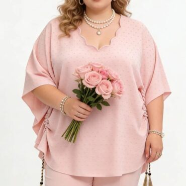 Tunique bohème femme grande taille chic rose col V