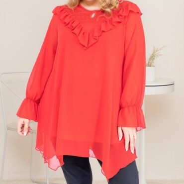 Tunique soirée habillée femme grande taille Haut manche longue femme chic rouge