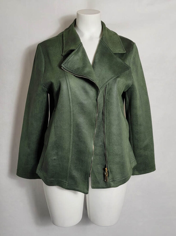 Blouson grande taille, femme senior, coloris kaki matière suédine