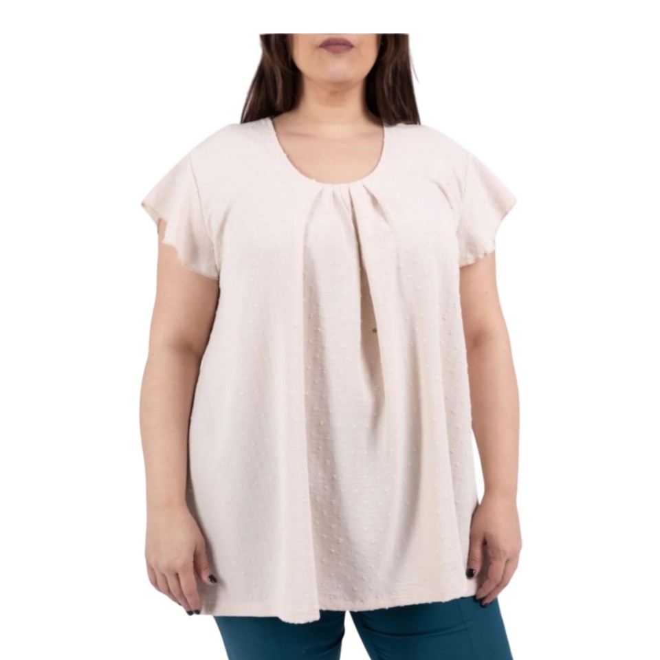 tunique habillee pour ceremonie grande taille pour mariage manches courte col v creme