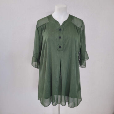 tunique femme habillé grande taille manches courte col v en voile kaki