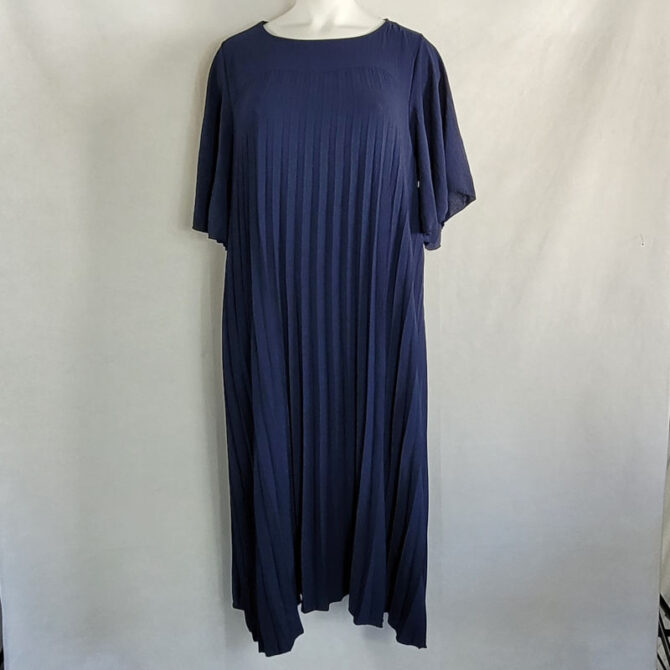 robe longue été femme grande taille chic marine manche courte col rond et tissu plissée