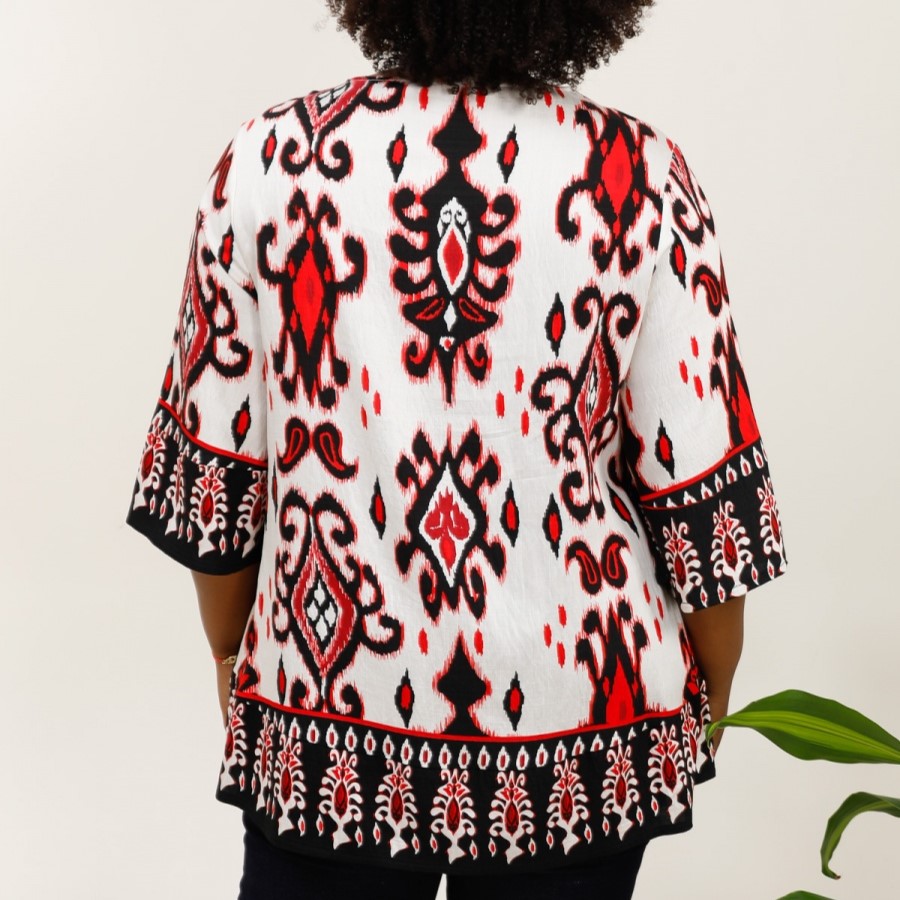 Tunique fluide femme pour femme grande taille manches 3/4 en évasées et motif baroque 42 à 58