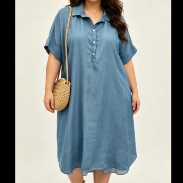 Robe longue jean femme grande taille manches courtes