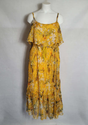 Robe été femme longue chic voile floral jaune