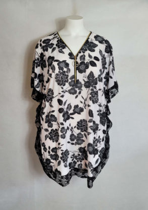 Tunique chic floral noir blanc femme grande taille