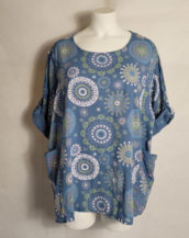 Haut bleu coton imprimé femme grande taille