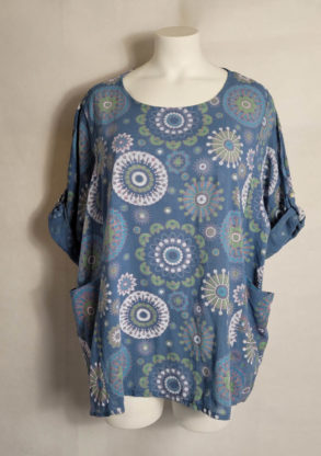 Haut bleu coton imprimé femme grande taille