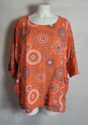 Haut corail coton imprimé femme grande taille
