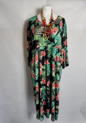 Robe longue florale verte femme ronde col V