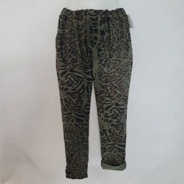 pantalon femme leopard kaki taille elastiqque