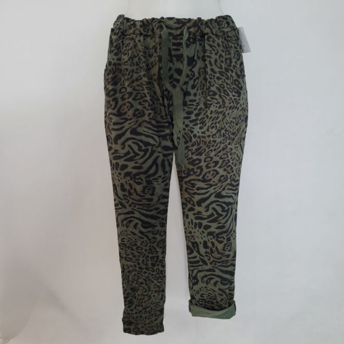 pantalon femme leopard kaki taille elastiqque