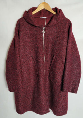 Manteau laine bouillie bordeaux femme ronde