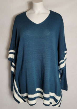 Pull poncho bleu femme grande taille col V