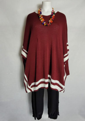 Pull poncho bordeaux femme grande taille col V