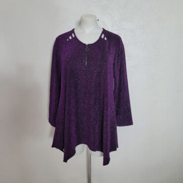 Tunique paillette grande taille avec sequin violet coupe évasée et manches longue