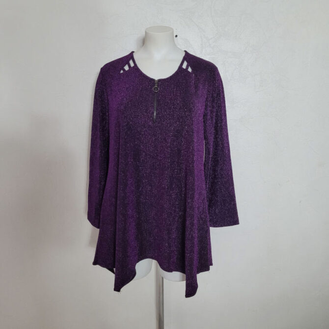 Tunique paillette grande taille avec sequin violet coupe évasée et manches longue