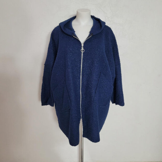 Manteau en laine bouillie pour femme grande taille bleu marine