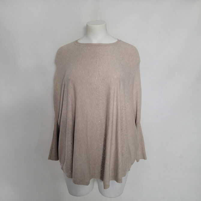 pull poncho femme avec manches longues ample couleur beige pour ronde