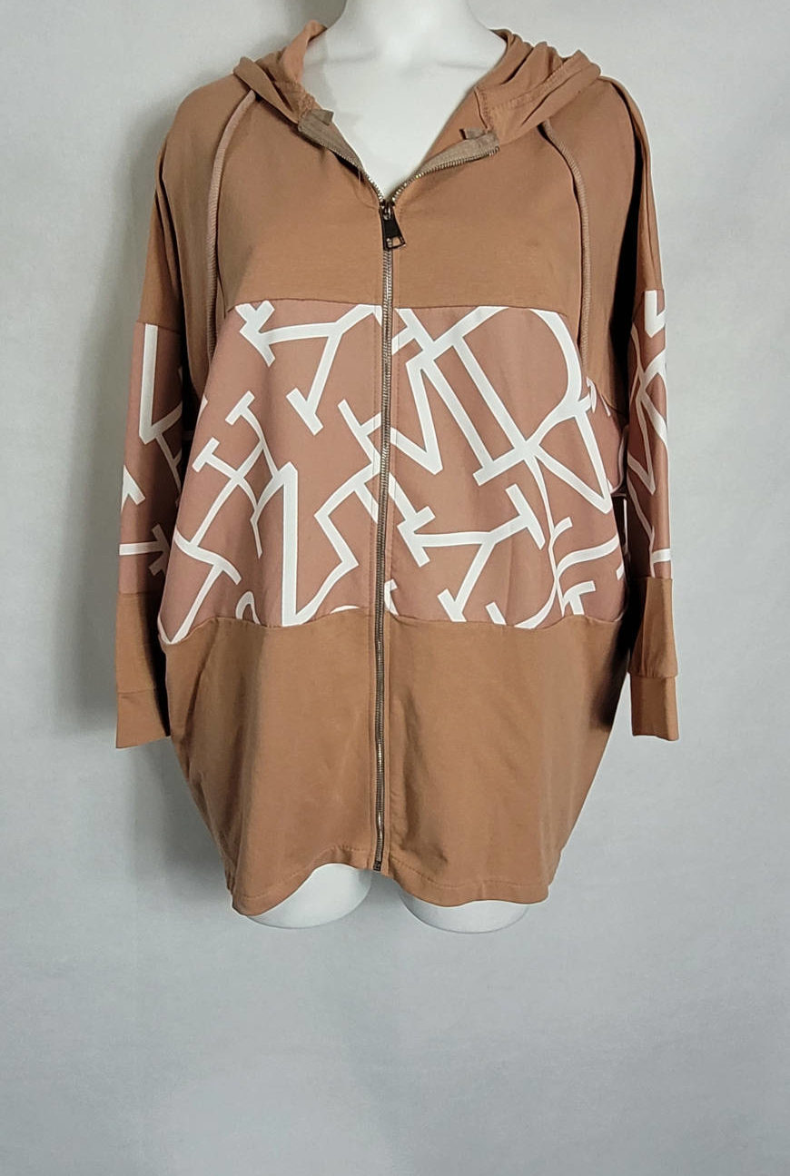 Veste sweat camel femme grande taille à zip1