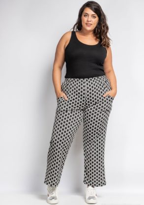 Pantalon fluide large noir blanc femme ronde