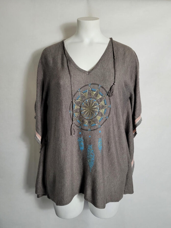 poncho attrape rêve gris femme grande taille
