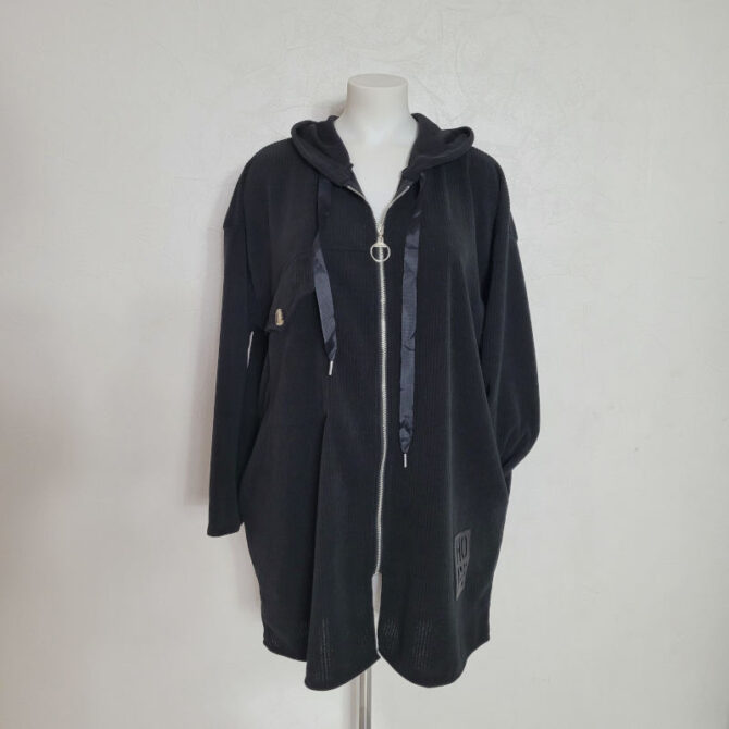 veste surchemise velours cotelé femme noir à capuche manches longues vetements femmes grandes tailles originaux
