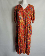 Robe longue florale rouge femme ronde col V
