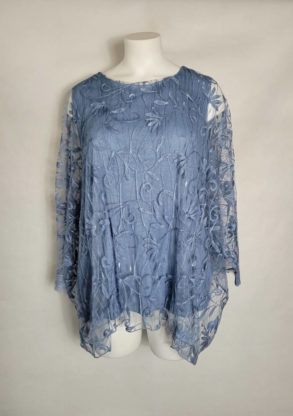 Tunique oversize dentelle bleu femme ronde
