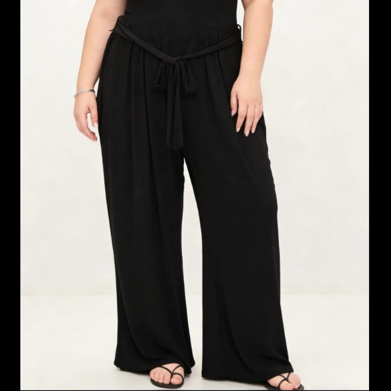 Jupe culotte longue femme grande taille noir fluide et ceinture élastique pantalon femme extra large ronde | Quelle jupe pour femme ronde ? Conseils style