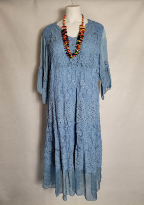 Robe longue dentelle bleu femme grande taille