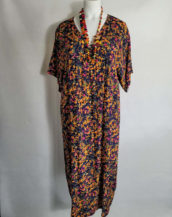 Robe longue florale marine femme ronde col V
