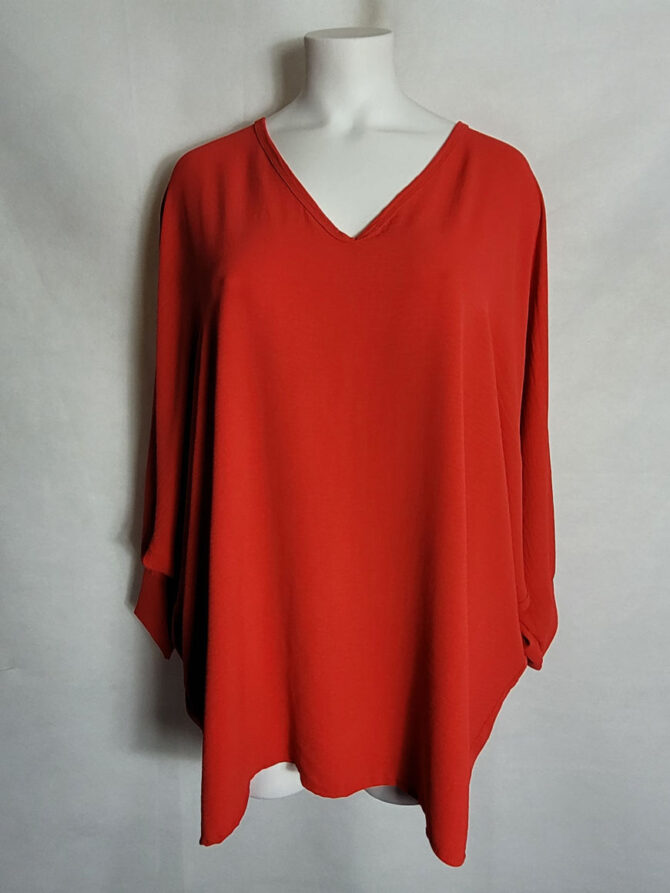 Tunique oversize chic rouge femme ronde col V