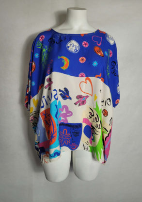 Tunique oversize motif bleu femme ronde col rond