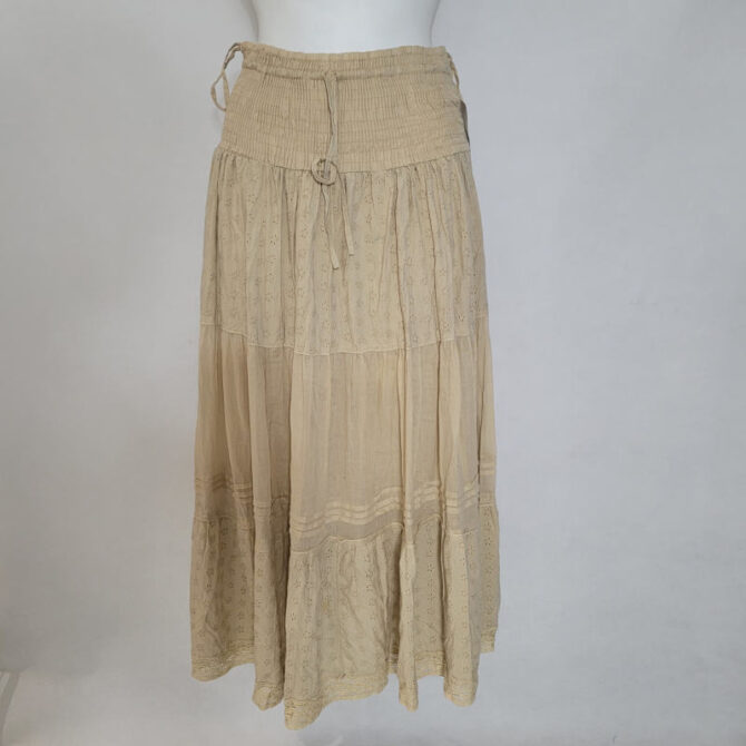 jupe longue grande taille beige 100% coton taille élastique femme forte