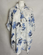 Chemise coton fleuri blanc femme grande taille
