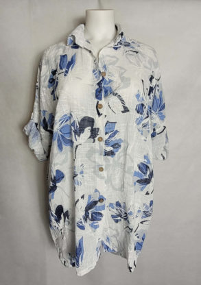 Chemise coton fleuri blanc femme grande taille