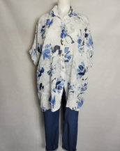 Chemise coton fleuri blanc femme grande taille