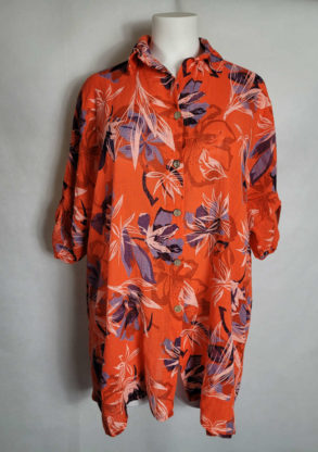 Chemise coton fleuri orange femme grande taille