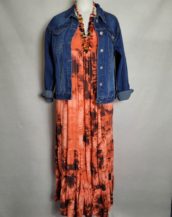 Robe longue orange femme ronde col V