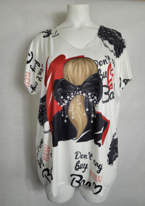 Tshirt original blanc imprimé femme ronde