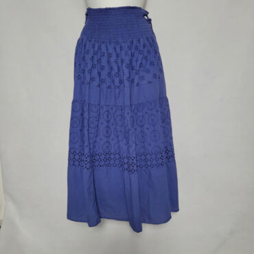 jupe coton longue bleu femme grande taille avec ceinture élastique